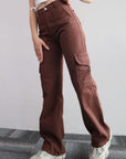 women's high waist cargo jeans with pockets