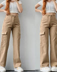 women's high waist cargo jeans with pockets