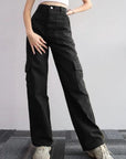 women's high waist cargo jeans with pockets