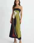 Abstract Calla Lily Maxi Dress With Strapless Neckline 0