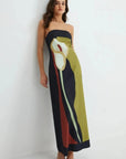 Abstract Calla Lily Maxi Dress With Strapless Neckline 3