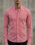 Men's white & black stripe striped button-up shirt