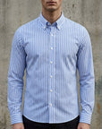 Men's white & black stripe striped button-up shirt