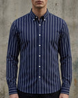 Men's white & black stripe striped button-up shirt