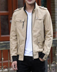 Men's khaki casual utility bomber jacket