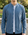Men's light blue long sleeve button-up shirt