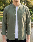 Men's light blue long sleeve button-up shirt