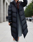 Women's black long quilted puffer parka