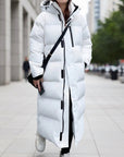Women's black long quilted puffer parka