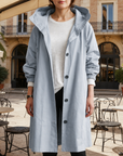 Women's silver mist hooded waterproof trench coat