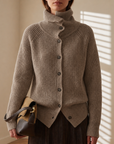 Women's taupe open front knit cardigan