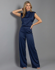 Women’s women's satin jumpsuit wide leg open back