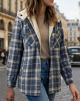 Women's sandstone plaid hooded plaid shirt jacket