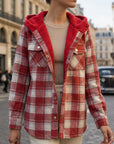 Women's hooded plaid shirt jacket