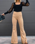 women's high waist flared corduroy trousers