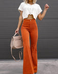 women's high waist flared corduroy trousers
