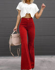 women's high waist flared corduroy trousers