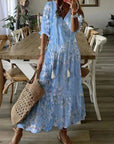 Bohemian Summer Dress Maxi V-Neck Short Sleeve Lightweight Casual Women 3