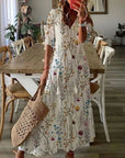 Bohemian Summer Dress Maxi V-Neck Short Sleeve Lightweight Casual Women 4