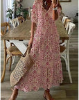 Bohemian Summer Dress Maxi V-Neck Short Sleeve Lightweight Casual Women 5