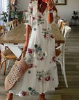 Bohemian Summer Dress Maxi V-Neck Short Sleeve Lightweight Casual Women 7