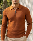 Men's chestnut tan quarter-zip sweater