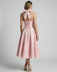 Women’s pink women's jacquard midi dress halterneck