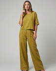 Women’s white women's linen two piece set wide leg