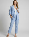 Women’s blue women's linen jumpsuit wide leg