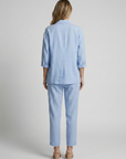 Women’s blue women's linen jumpsuit wide leg
