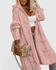 Women's beige longline hooded knit cardigan