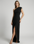 Women’s women's one-shoulder maxi dress slit