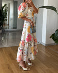 Charming Floral Midi Dress With Puff Sleeves 4