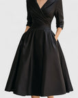 Charming Midi Dress With Flared Skirt & V-Neck 6