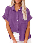 Chic Women's Shirt With Pocket - Short Sleeve 7
