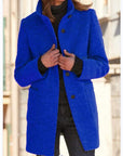 Women's light grey wool coat with retro button front
