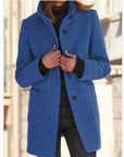 Women's light grey wool coat with retro button front