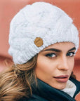 White knitted beanie for winter
