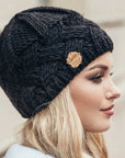Red knitted beanie for winter