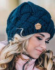 Blue knitted beanie for winter