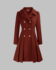 Women's deep red double-breasted longline coat