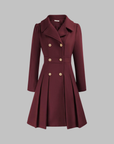 Women's deep red double-breasted longline coat