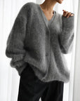 Women's beige cashmere cardigan with loose fit