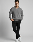 Men’s grey men's long sleeve knitted polo shirt