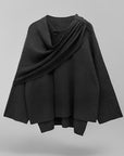 Women's dark grey asymmetrical wool poncho knit wrap winter outerwear