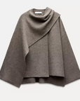 Women's dark grey wool poncho asymmetrical knit wrap outerwear