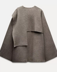 Women's dark grey wool poncho asymmetrical knit wrap outerwear