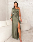 Evening Dress Maxi Dress One-Shoulder Knot Detail Satin Formal Wear 0
