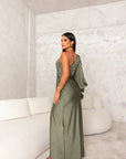 Evening Dress Maxi Dress One-Shoulder Knot Detail Satin Formal Wear 1