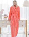 Women's orange plush fleece dressing gown with shawl collar